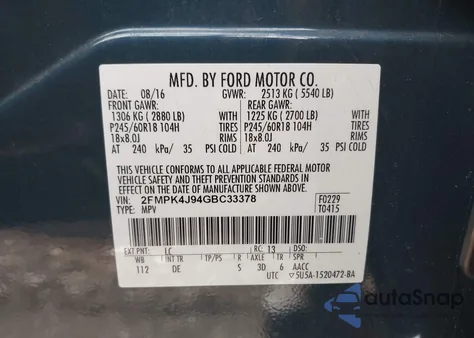 2016 Ford Edge Sel z USA, uszkodzony, nr VIN 2FMPK4J94GBC33378